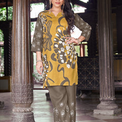 Mustard Olive Abstract Floral Printed Kurta Set | Women's 2-Piece Co-ord Set
