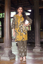 Mustard Olive Abstract Floral Printed Kurta Set | Women's 2-Piece Co-ord Set