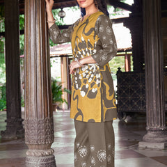 Mustard Olive Abstract Floral Printed Kurta Set | Women's 2-Piece Co-ord Set