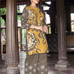 Mustard Olive Abstract Floral Printed Kurta Set | Women's 2-Piece Co-ord Set