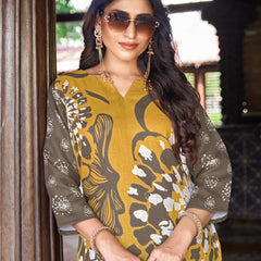 Mustard Olive Abstract Floral Printed Kurta Set | Women's 2-Piece Co-ord Set