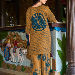 Mustard Teal Floral Printed Kurta Set with Pants | Women's 2-Piece Co-ord Set