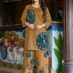 Mustard Teal Floral Printed Kurta Set with Pants | Women's 2-Piece Co-ord Set