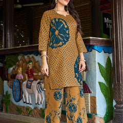 Mustard Teal Floral Printed Kurta Set with Pants | Women's 2-Piece Co-ord Set