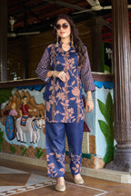 Navy Blue Floral Printed Kurta Set with Pants | Women's 2-Piece Co-ord Set