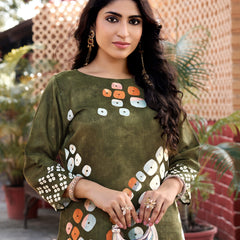 Olive Green Abstract Printed Kurta Set with Pants | Women's 2-Piece Co-ord Set