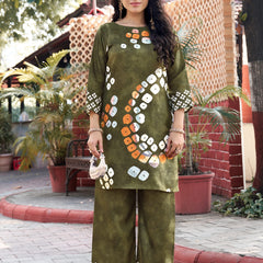 Olive Green Abstract Printed Kurta Set with Pants | Women's 2-Piece Co-ord Set