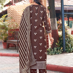 Trisaya Brown Triangle Print Cotton Kurta Set with Pants and Dupatta - 3 Piece Ethnic Wear for Women